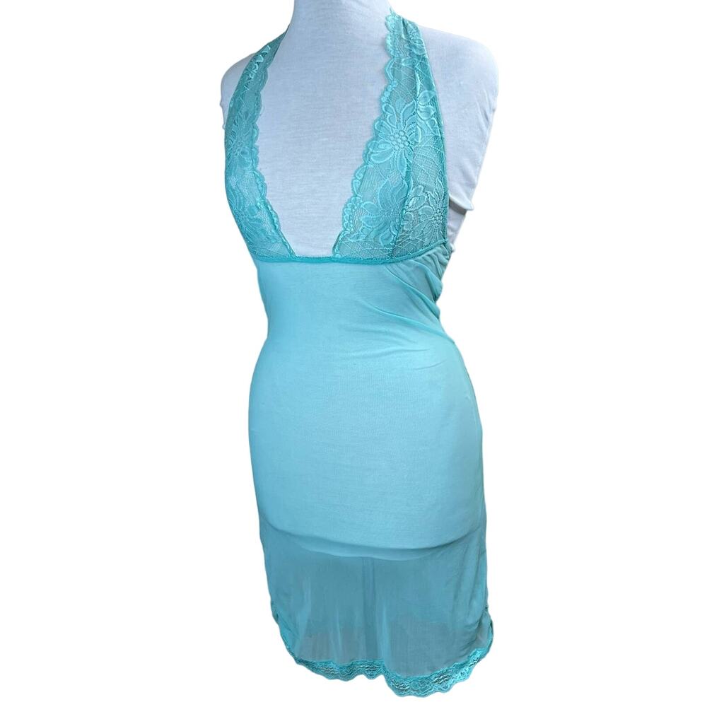 Frederick's of Hollywood Blue Lace and Mesh Slip Nightgown Women's M